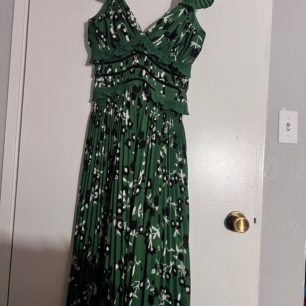 Self-Portrait Green and White Floral Maxi Dress